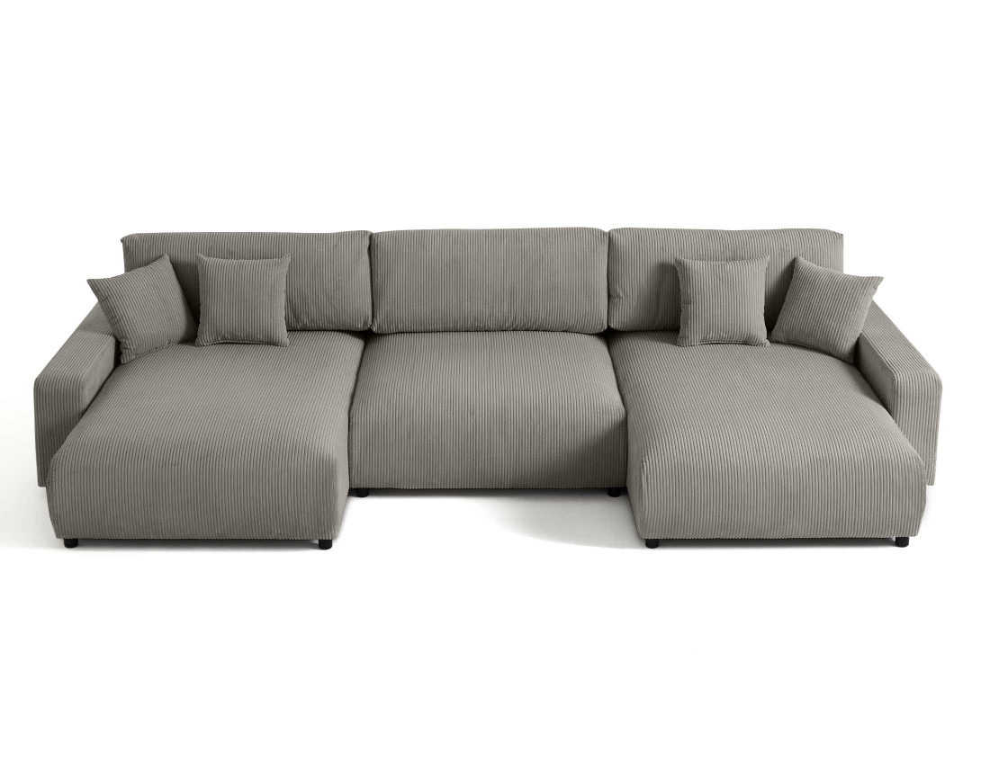 Canapé panoramique en U 7 places convertible avec coffre en velours côtelé Pivoine