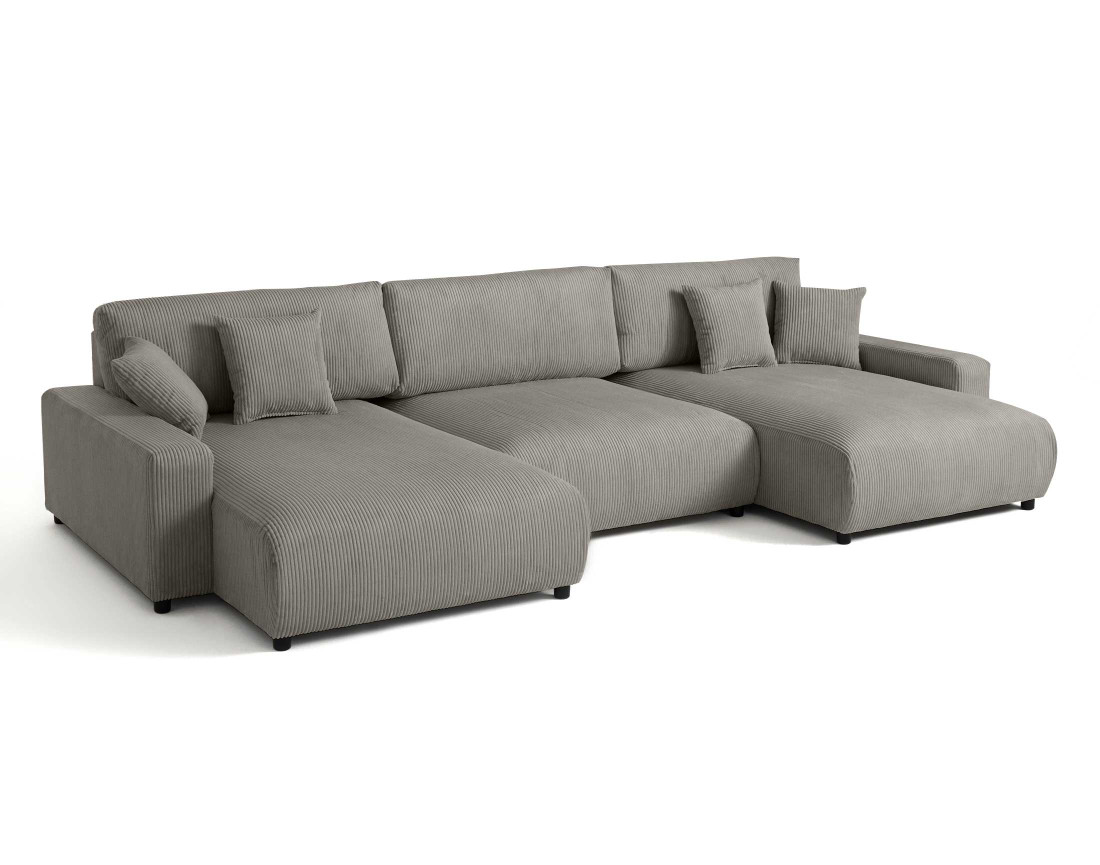 Canapé panoramique en U 7 places convertible avec coffre en velours côtelé Pivoine
