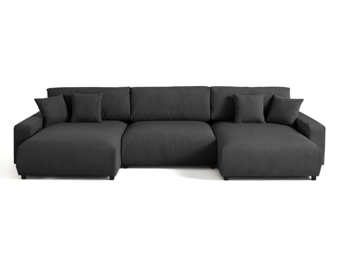 Canapé panoramique en U 7 places convertible avec coffre en velours côtelé Pivoine