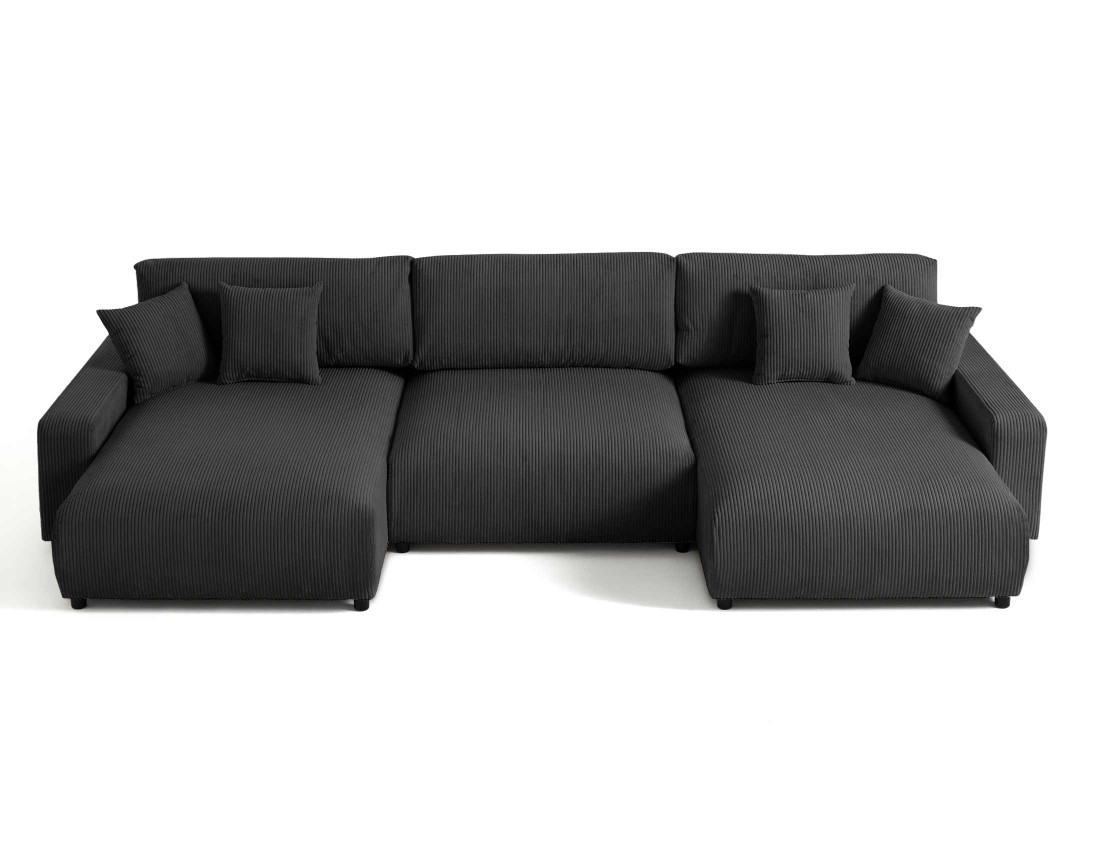 Canapé panoramique en U 7 places convertible avec coffre en velours côtelé Pivoine