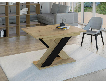 Table à manger extensible chêne clair et noir 120 à 160 cm Tosca