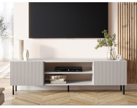 Meuble TV 2 portes et 2 niches écru 181 cm Timote