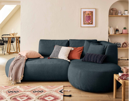 Module d'assise méridienne droit en tissu texturé - Santorini