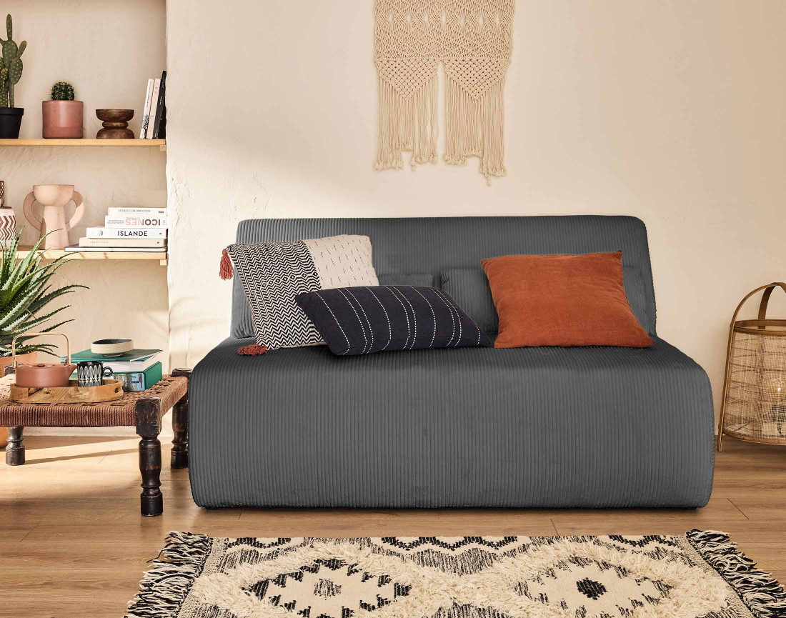 Canapé droit 2 places en velours côtelé Onyx