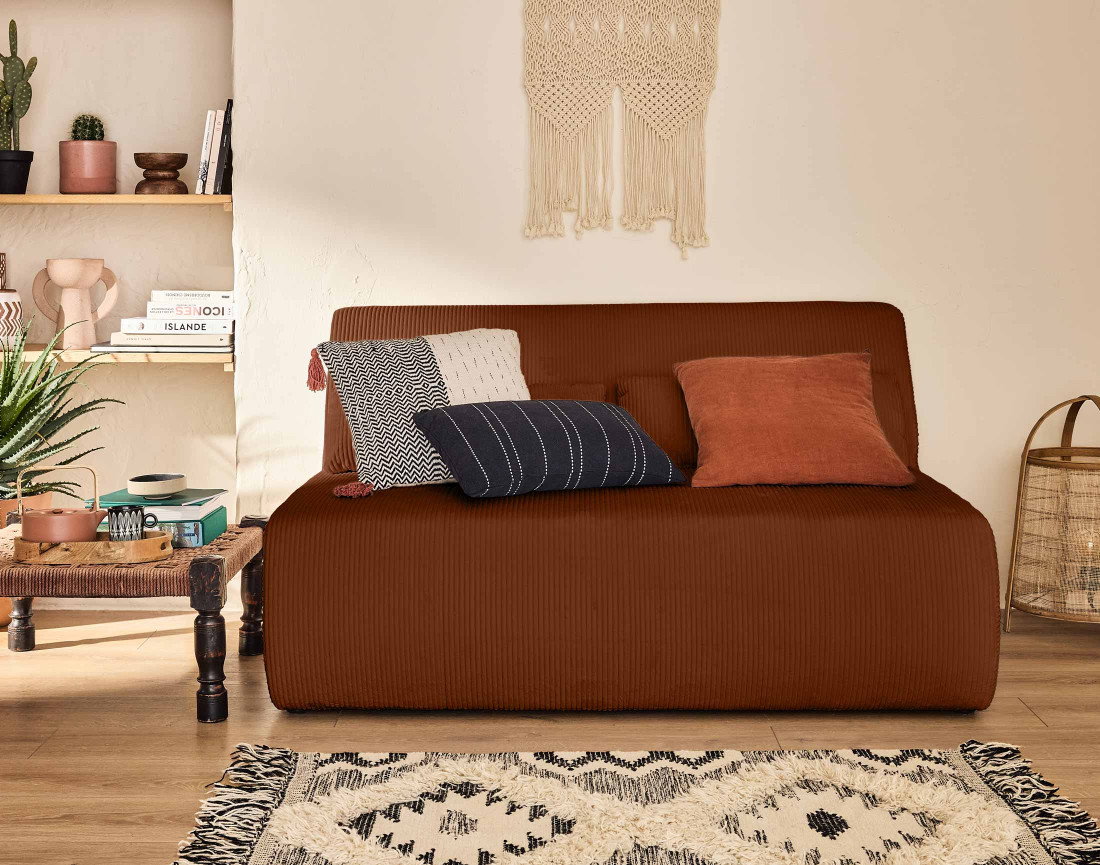 Canapé droit 2 places en velours côtelé Onyx