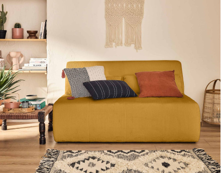 Canapé droit 2 places en velours côtelé Onyx