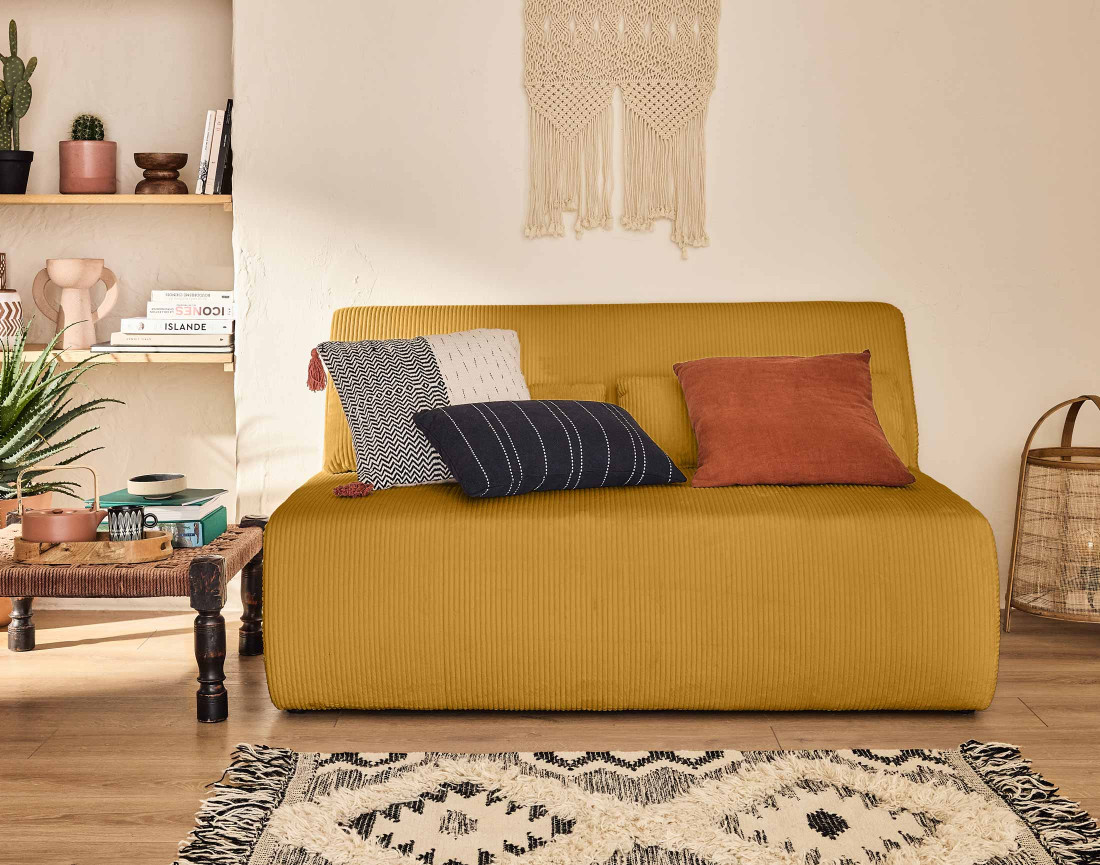 Canapé droit 2 places en velours côtelé Onyx