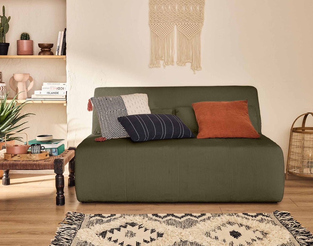 Canapé droit 2 places en velours côtelé Onyx