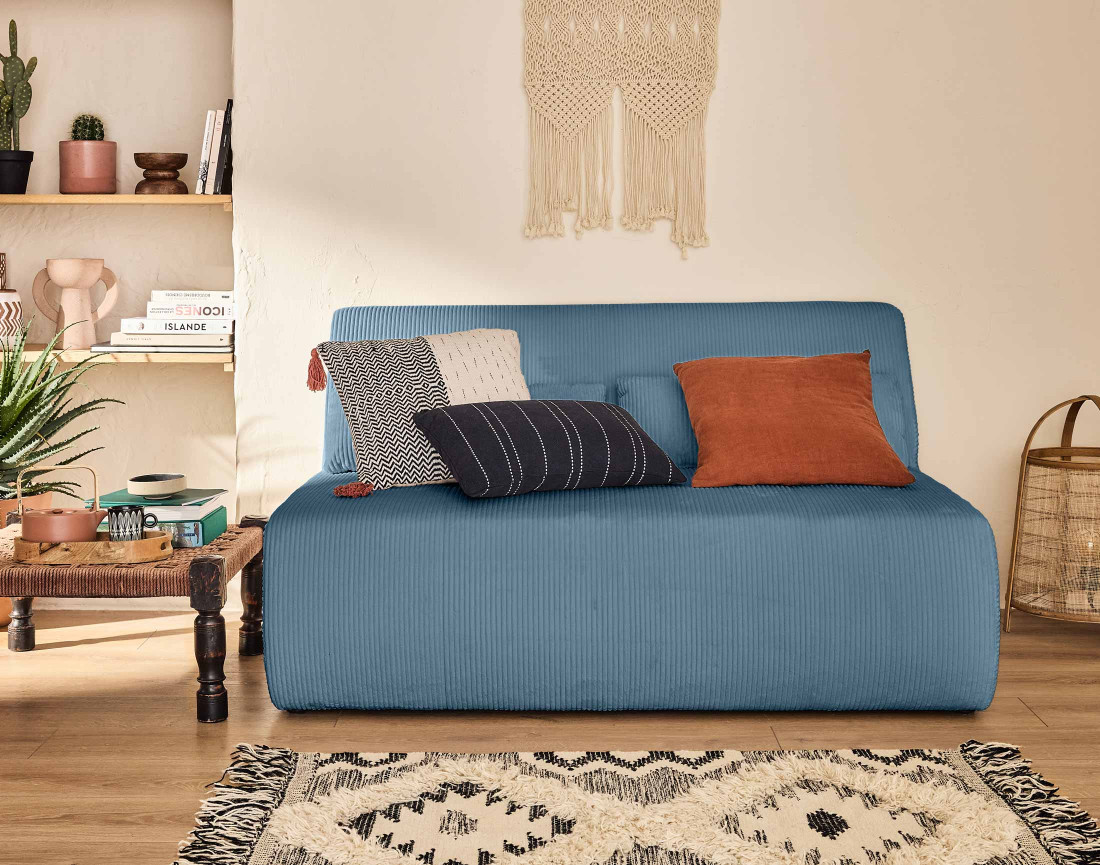 Canapé droit 2 places en velours côtelé Onyx