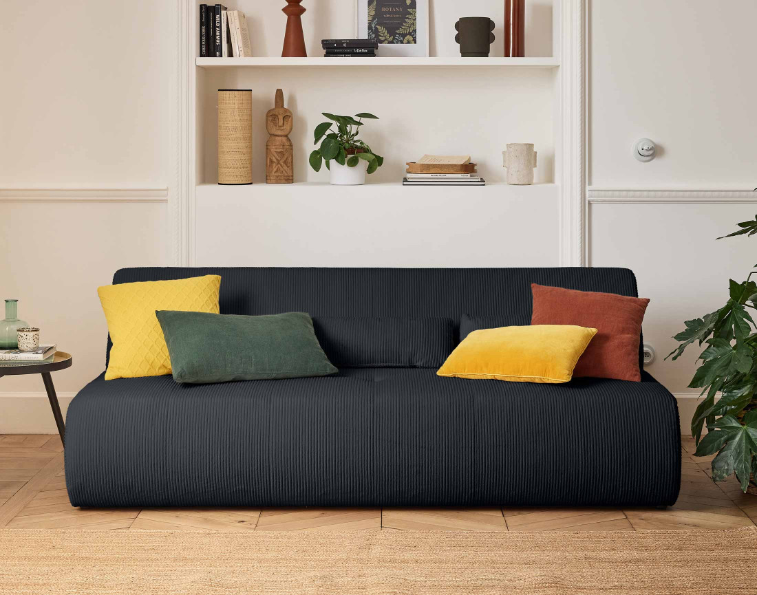 Canapé droit 3 places en velours côtelé Onyx