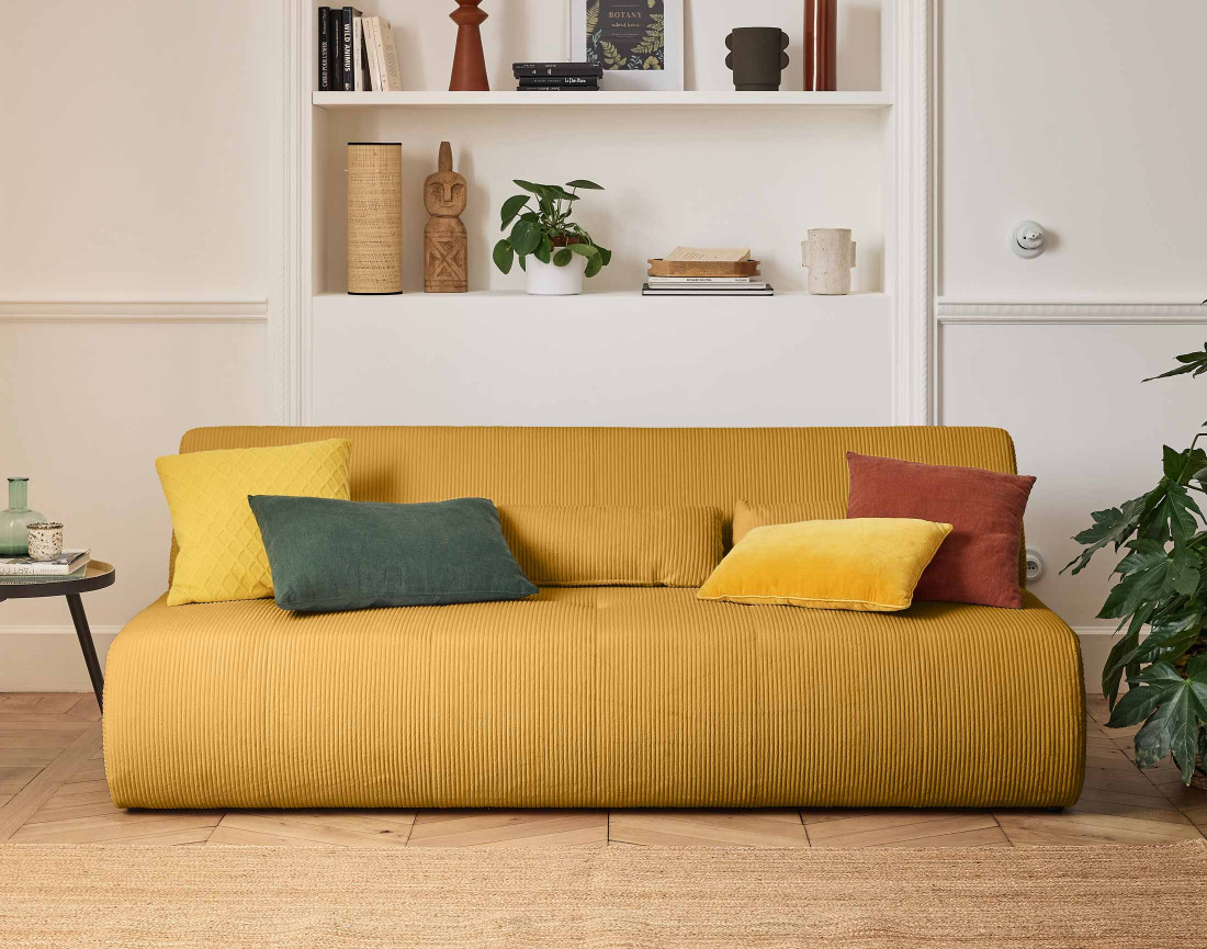 Canapé droit 3 places en velours côtelé Onyx