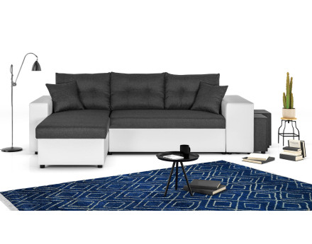 California - Canapé d'angle réversible - convertible avec coffre et étagère de rangement - en simili et tissu