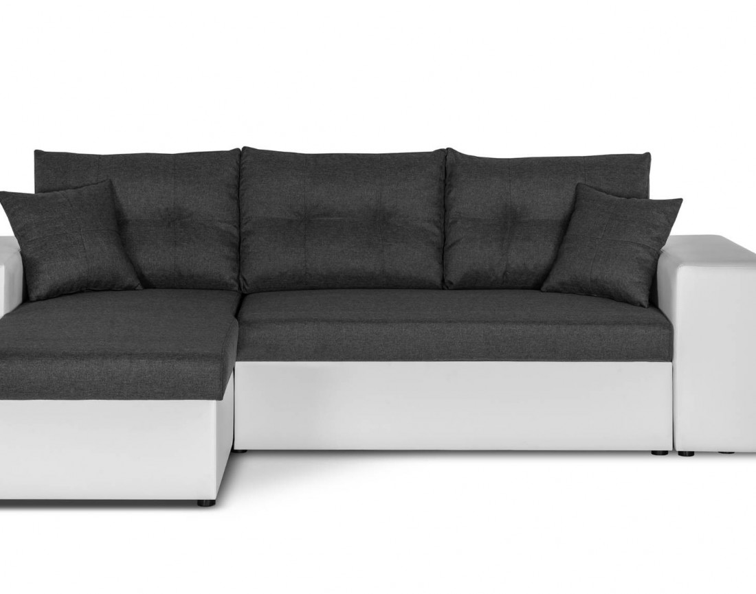 California - Canapé d'angle réversible - convertible avec coffre et étagère de rangement - en simili et tissu