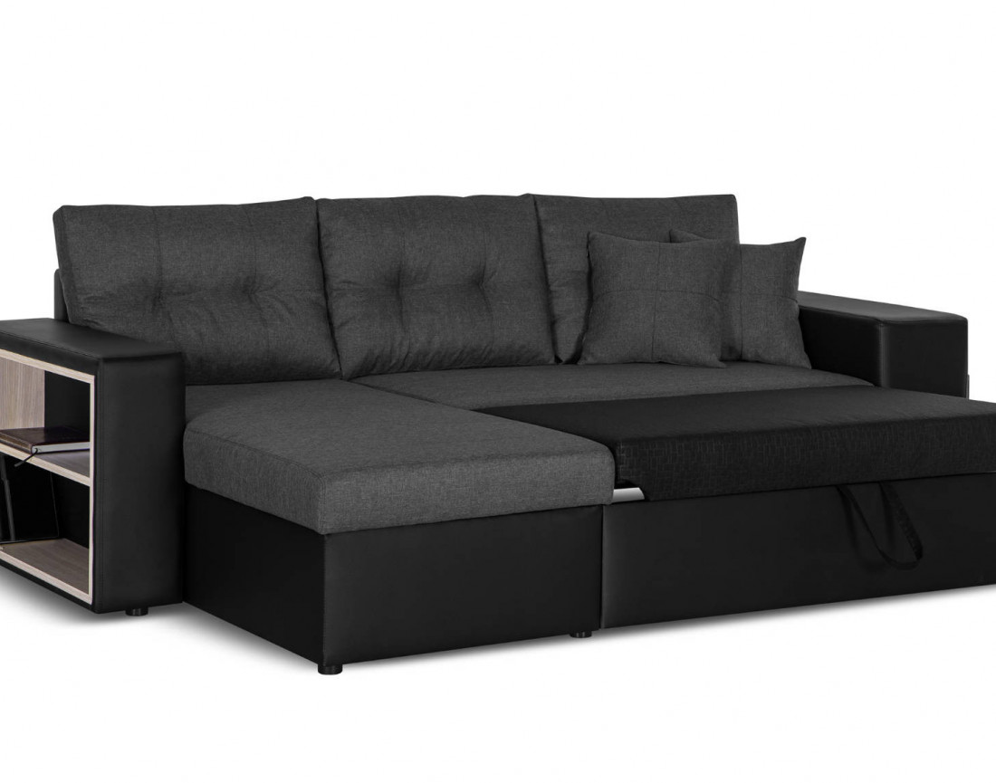 California - Canapé d'angle réversible - convertible avec coffre et étagère de rangement - en simili et tissu