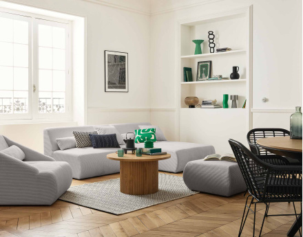 Canapé modulable d'angle réversible 4 places en velours côtelé Onyx