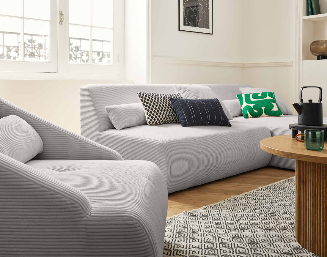 Canapé modulable d'angle réversible 4 places en velours côtelé Onyx