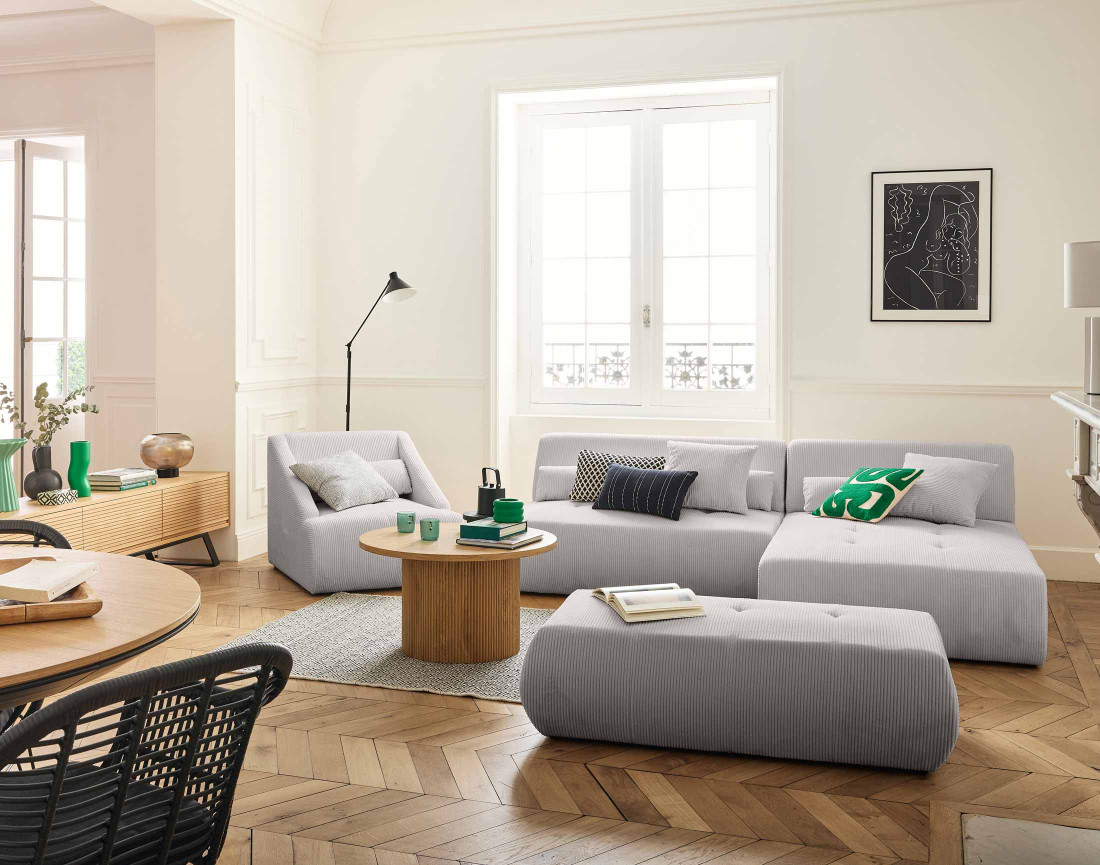 Canapé modulable d'angle réversible 4 places en velours côtelé Onyx