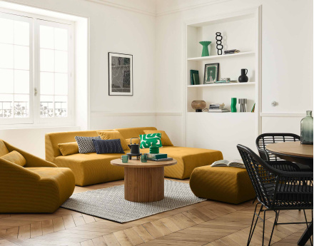 Canapé modulable d'angle réversible 4 places en velours côtelé Onyx