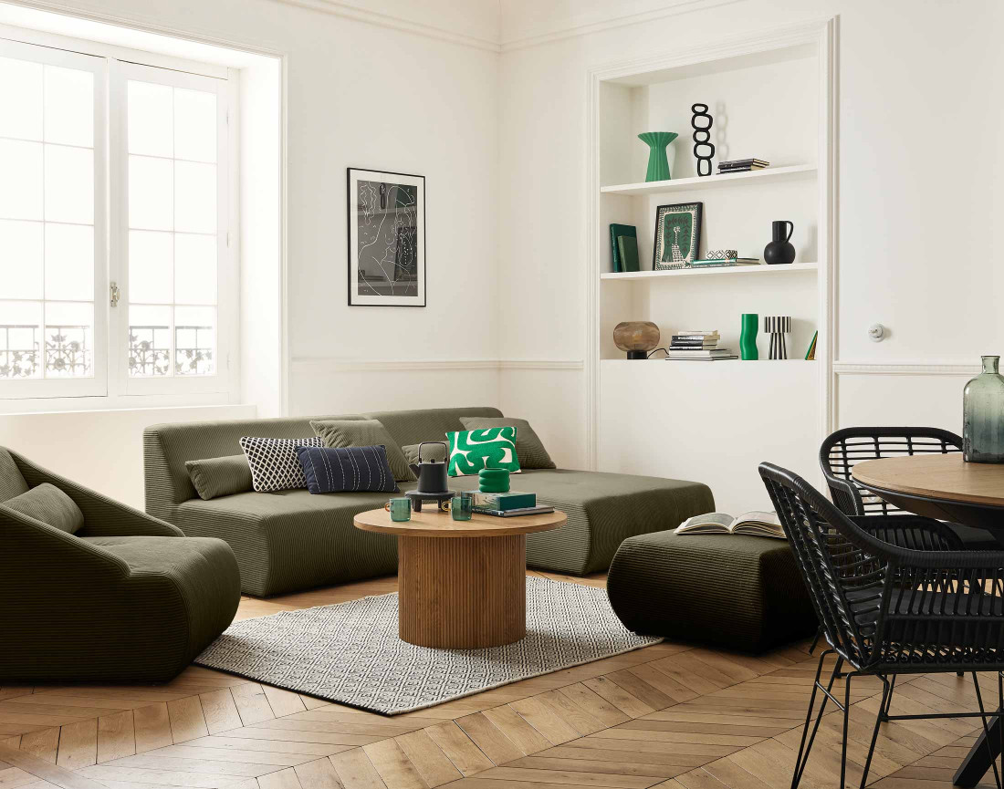 Canapé modulable d'angle réversible 4 places en velours côtelé Onyx