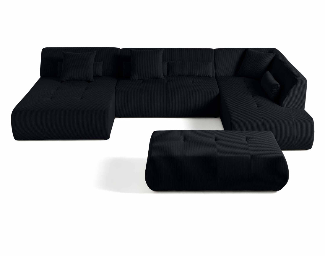 Canapé panoramique d'angle droit 7 places en velours côtelé Onyx
