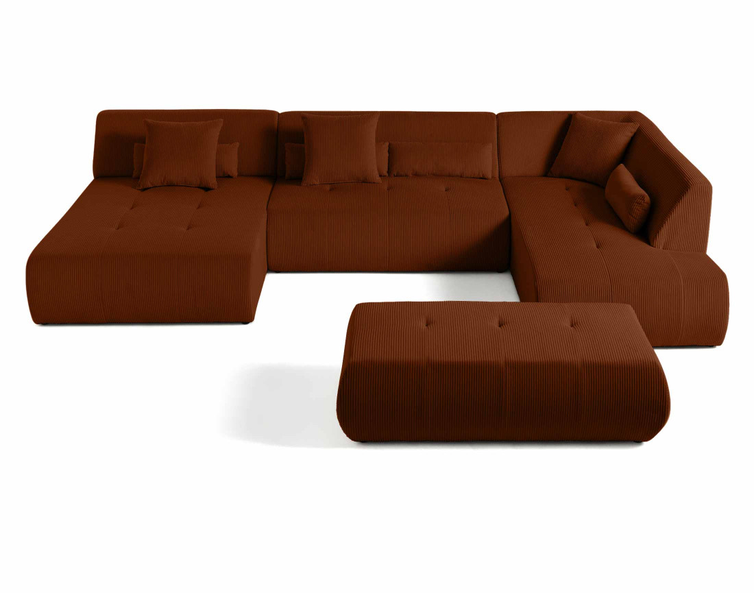 Canapé panoramique d'angle droit 7 places en velours côtelé Onyx