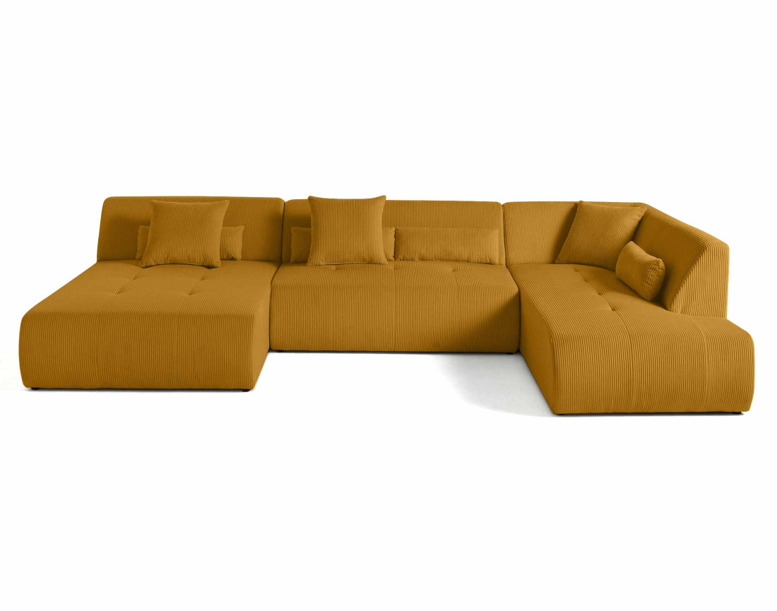 Canapé panoramique d'angle droit 7 places en velours côtelé Onyx