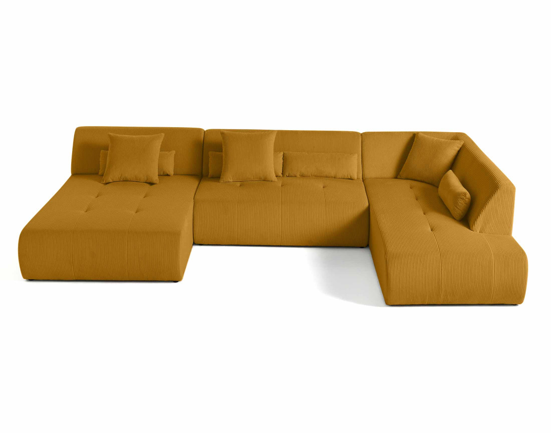 Canapé panoramique d'angle droit 7 places en velours côtelé Onyx