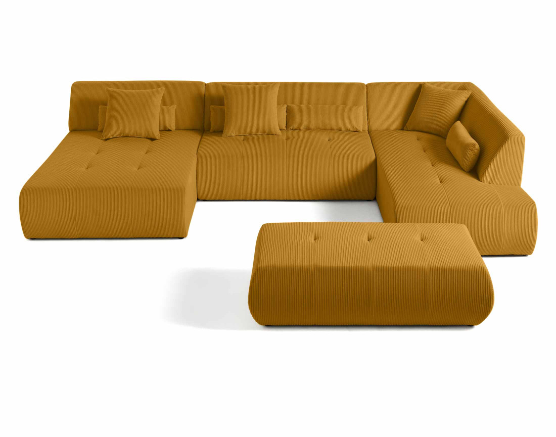 Canapé panoramique d'angle droit 7 places en velours côtelé Onyx