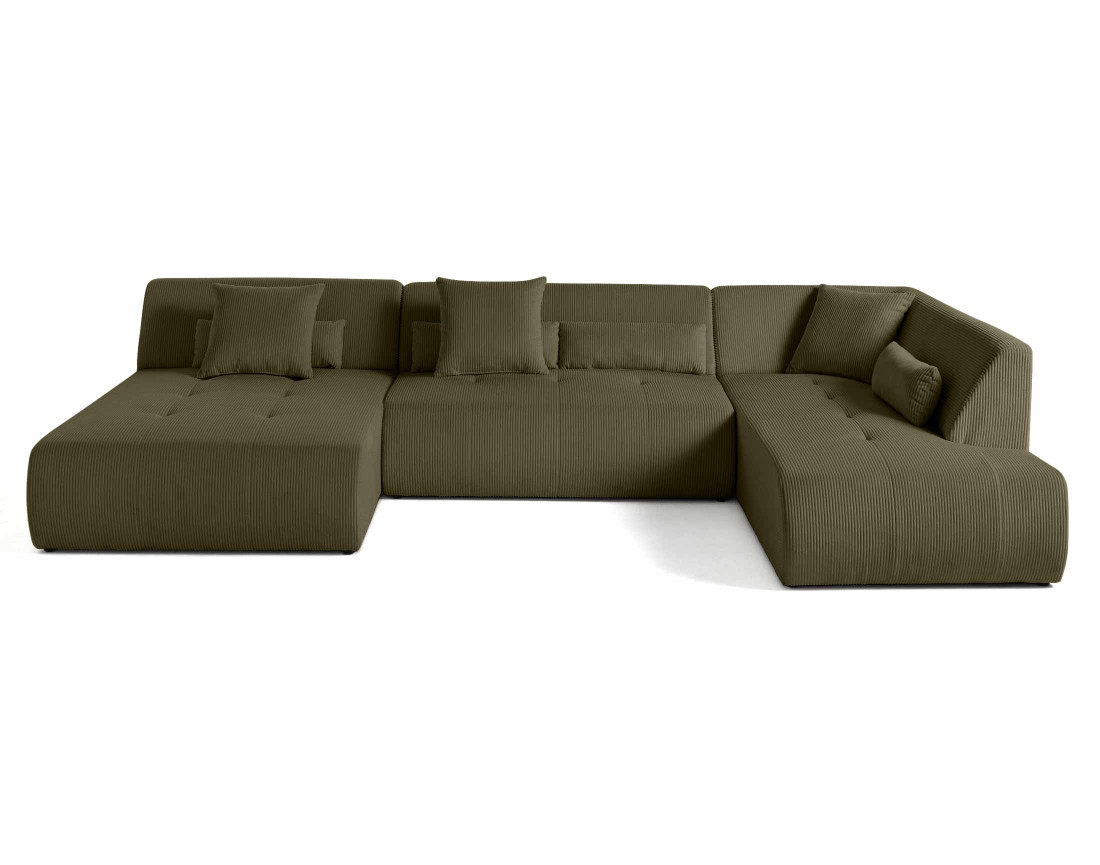 Canapé panoramique d'angle droit 7 places en velours côtelé Onyx