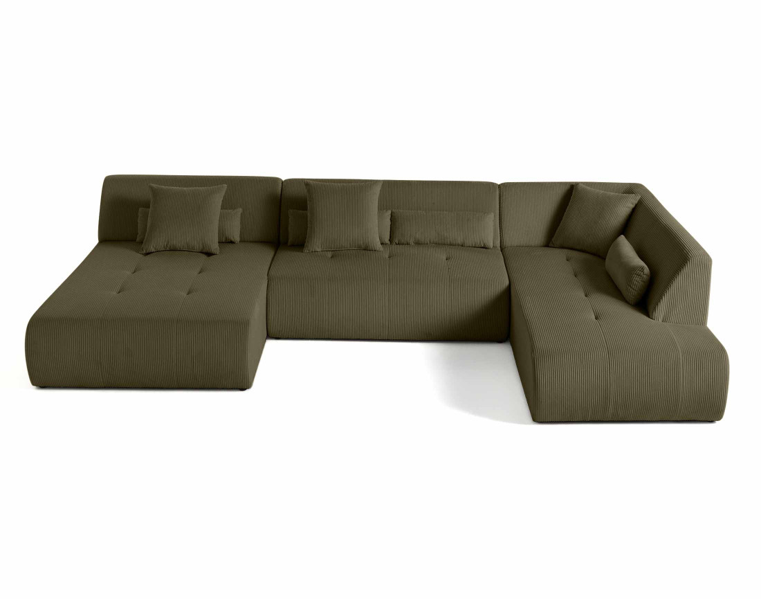 Canapé panoramique d'angle droit 7 places en velours côtelé Onyx