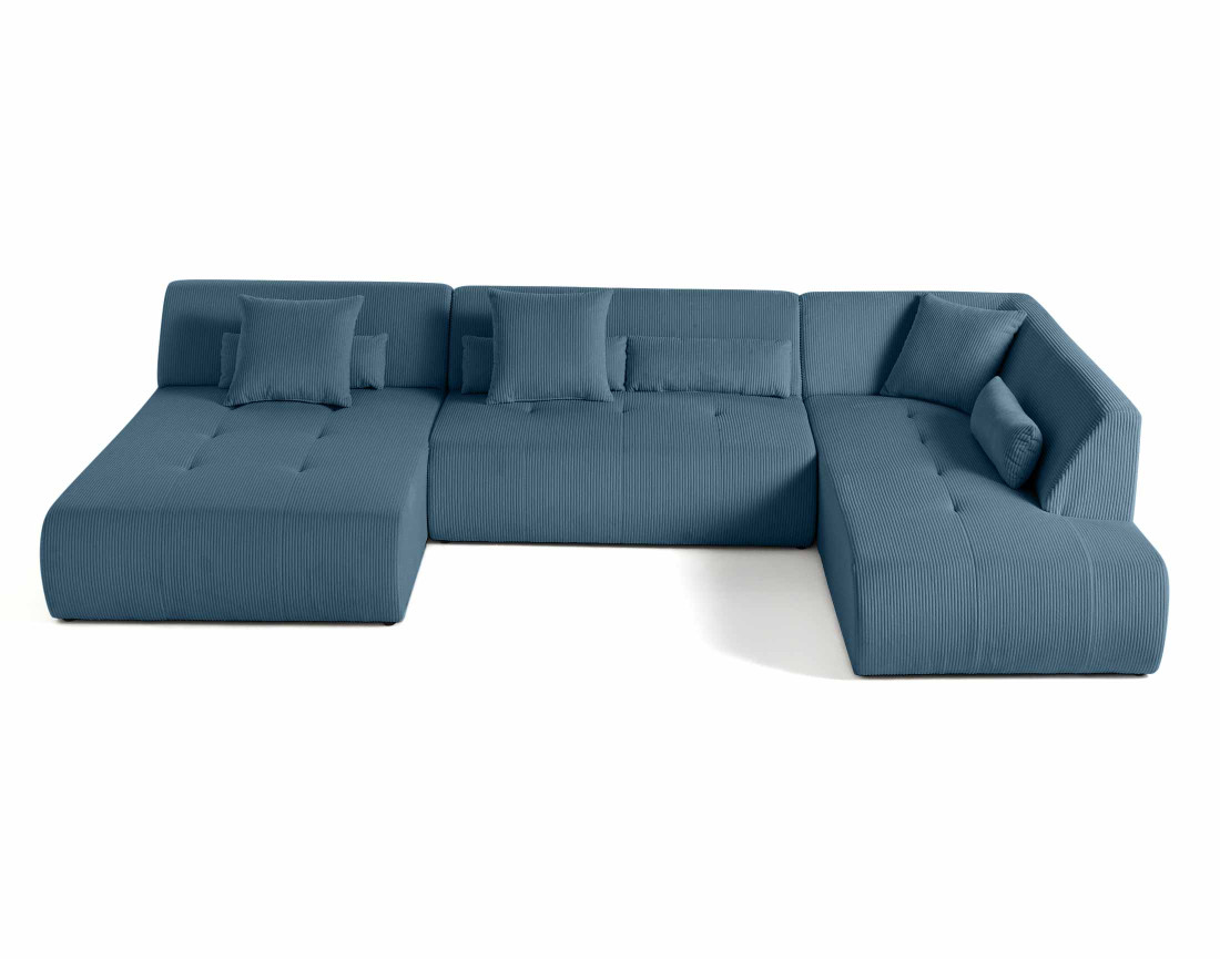 Canapé panoramique d'angle droit 7 places en velours côtelé Onyx