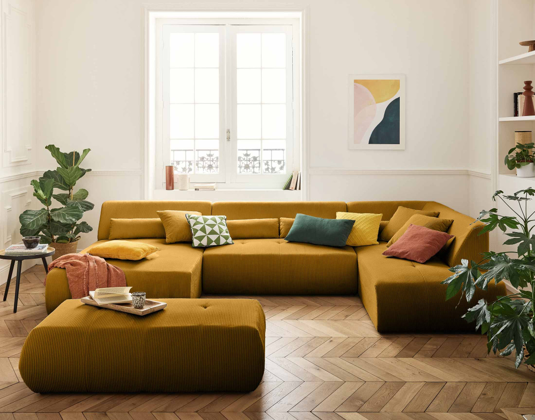 Pouf modulable en velours côtelé Onyx