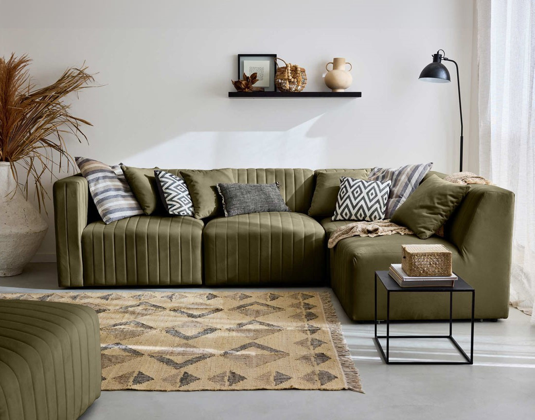 Canapé modulable d'angle droit 5 places en velours Nova