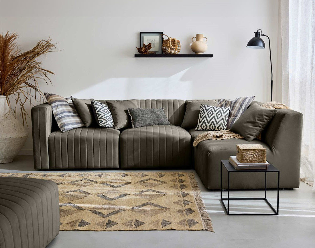 Canapé modulable d'angle droit 5 places en velours Nova