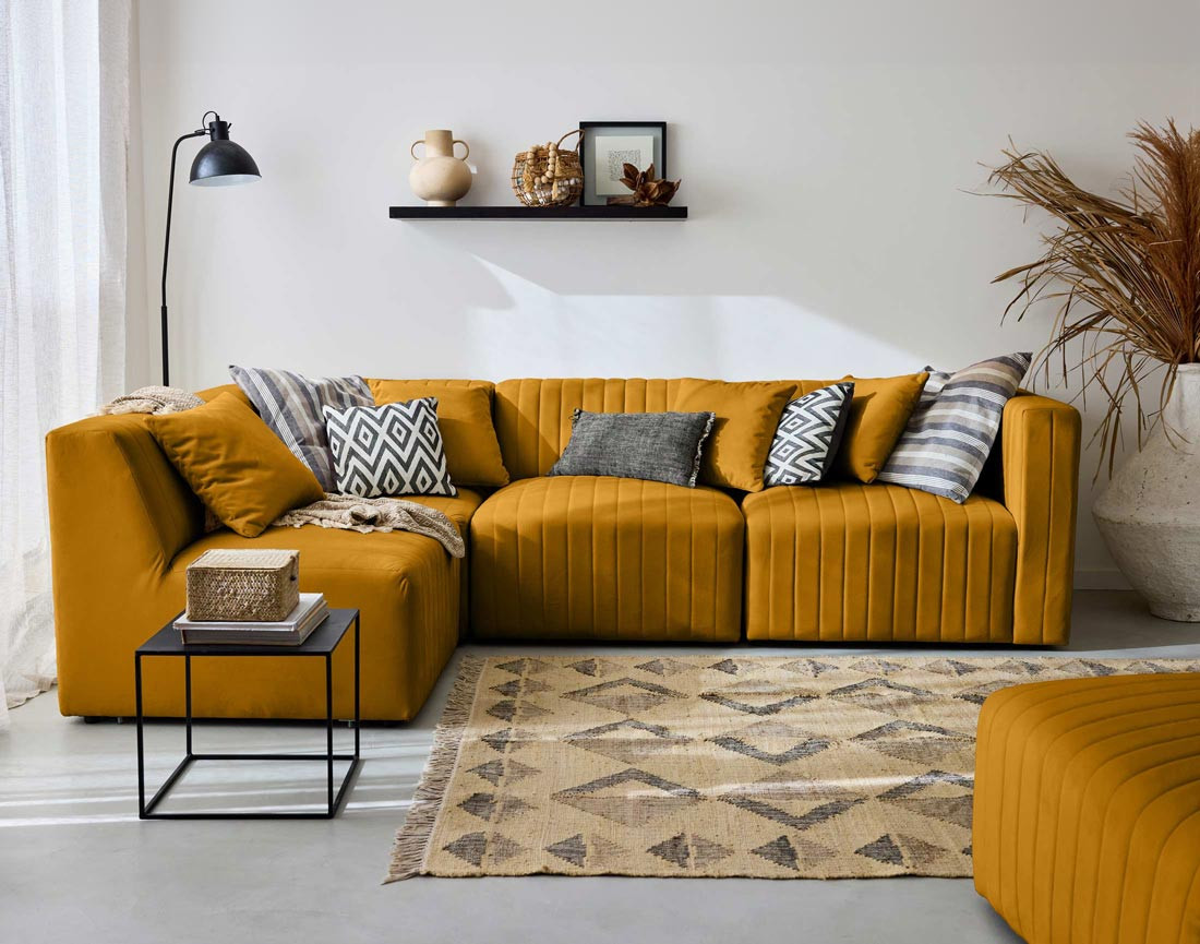 Canapé modulable d'angle gauche 5 places en velours Nova