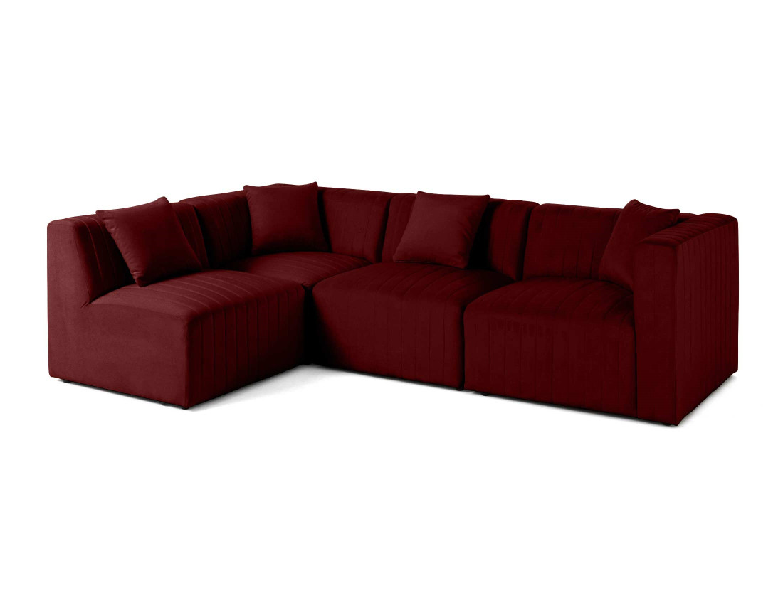 Canapé modulable d'angle gauche 5 places avec pouf d'appoint en velours Nova