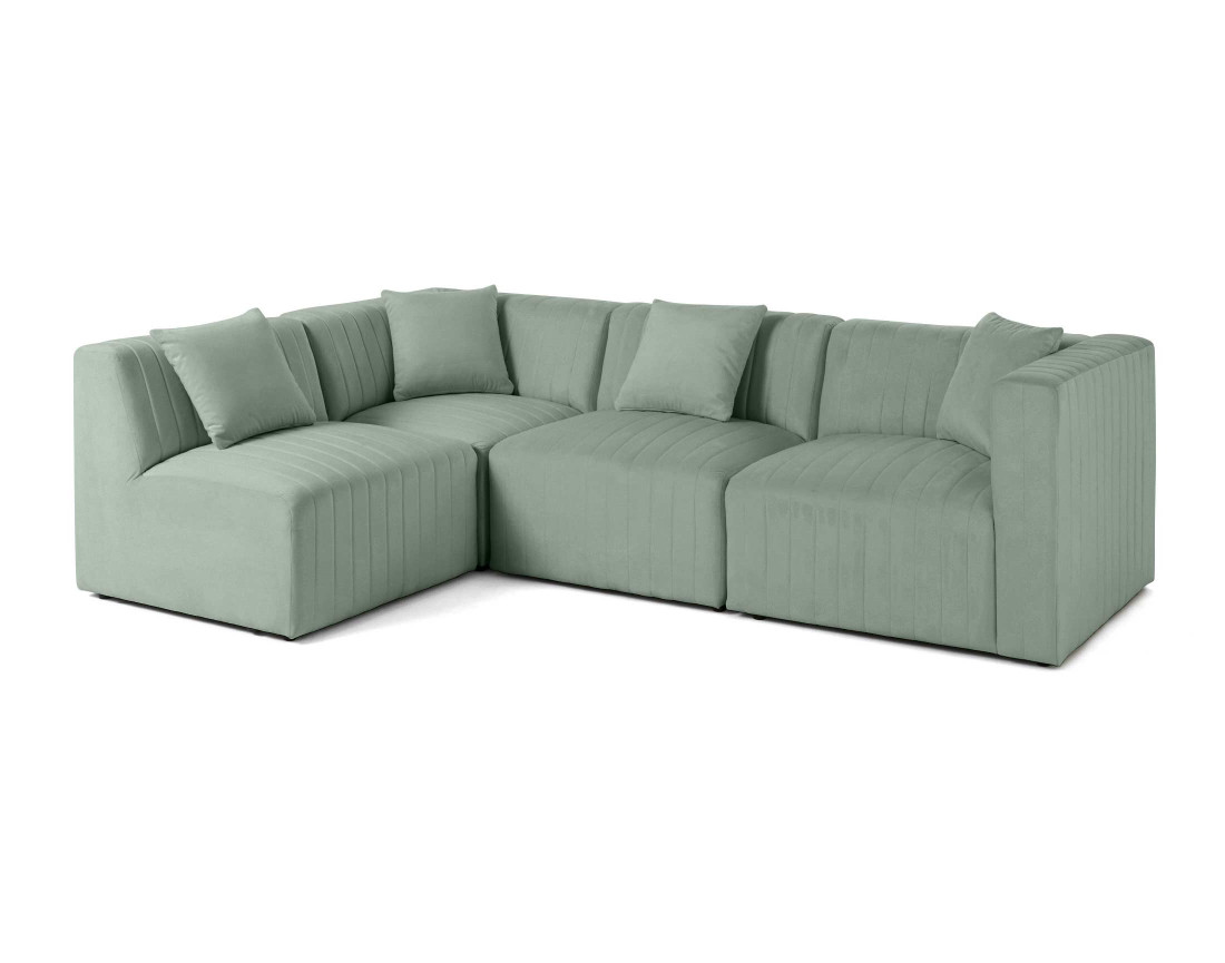 Canapé modulable d'angle gauche 5 places avec pouf d'appoint en velours Nova