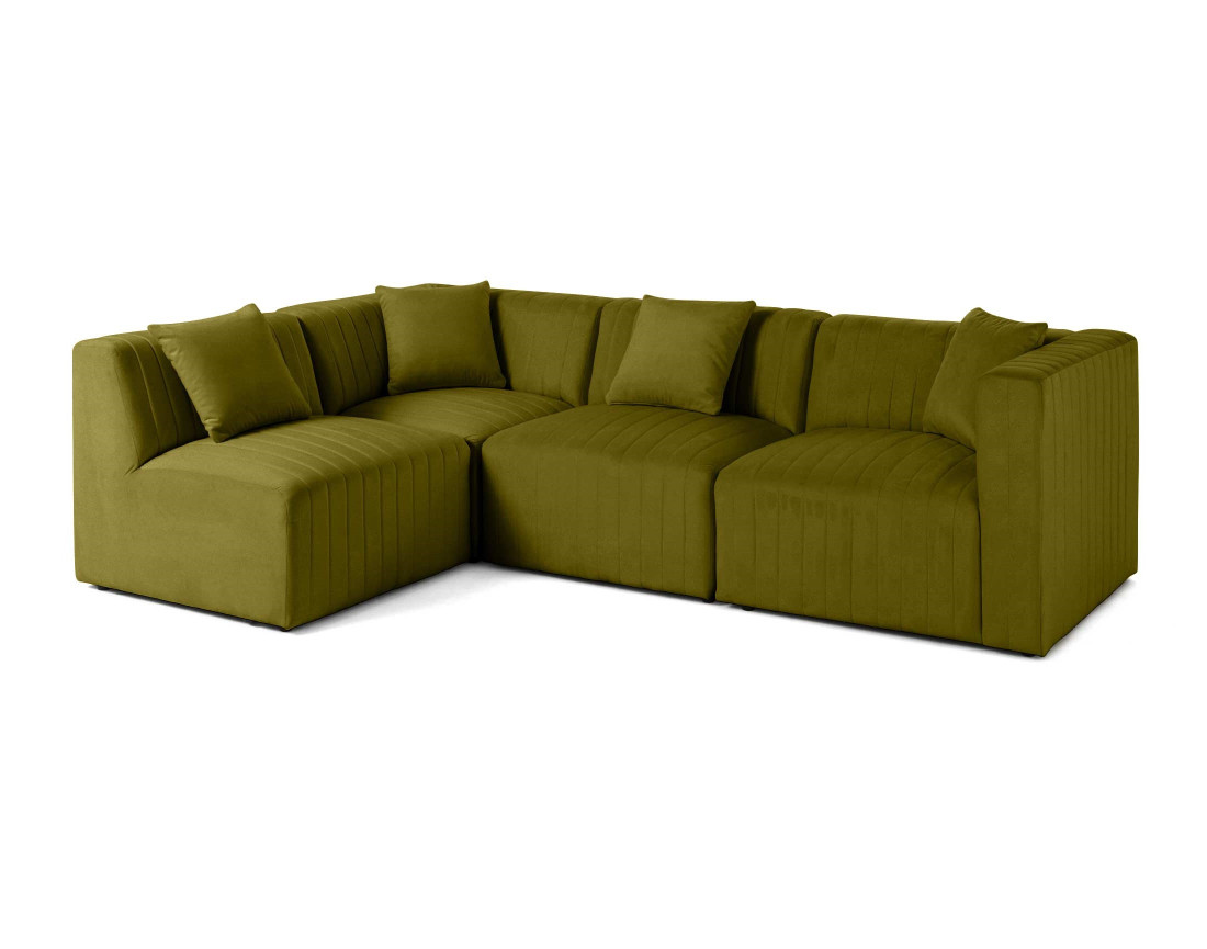 Canapé modulable d'angle gauche 5 places avec pouf d'appoint en velours Nova