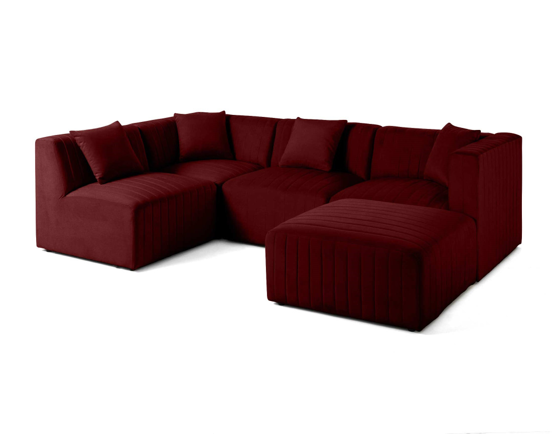 Canapé modulable d'angle gauche 5 places avec pouf d'appoint en velours Nova