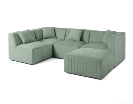 Canapé modulable d'angle gauche 5 places avec pouf d'appoint en velours Nova