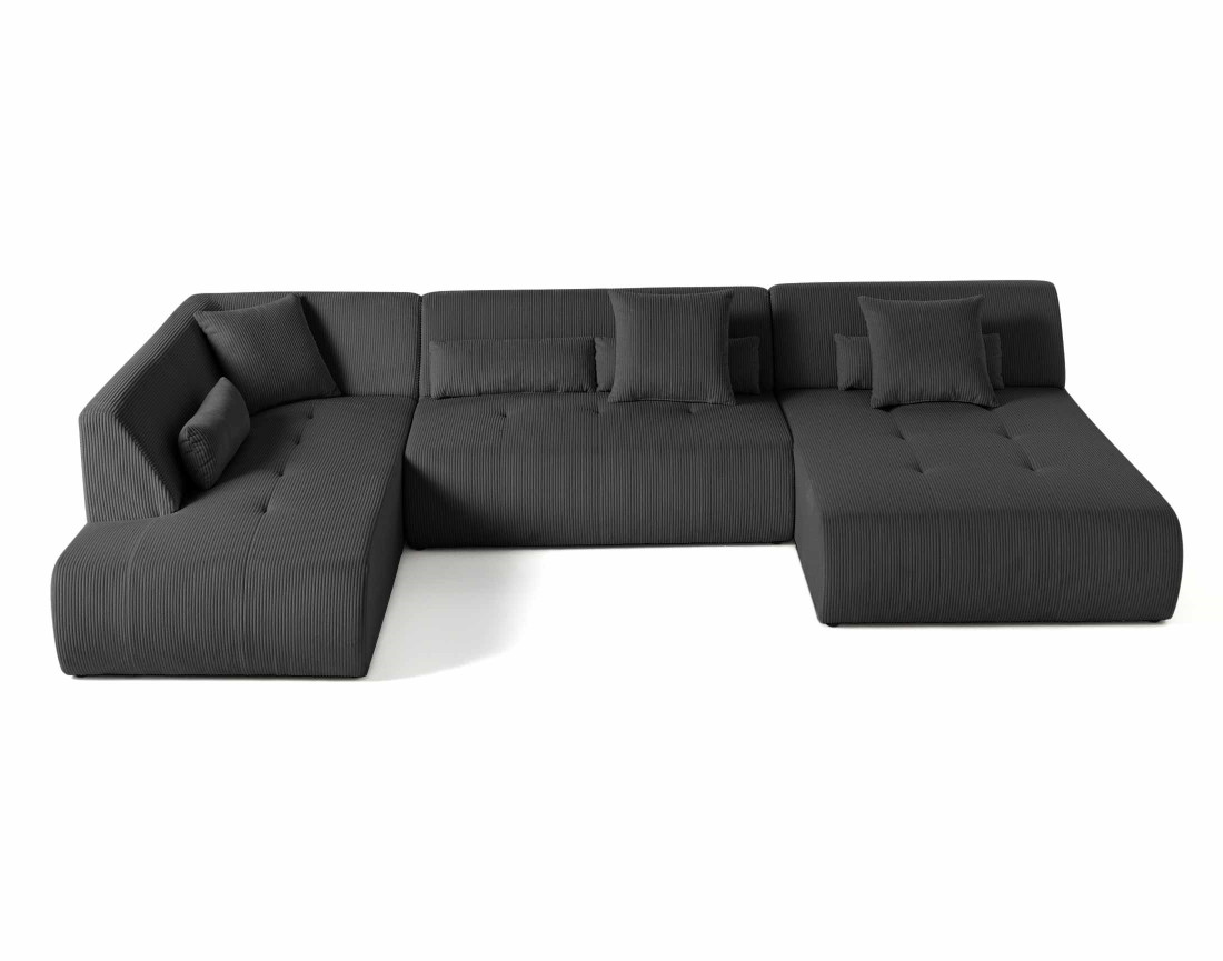 Canapé panoramique d'angle gauche 7 places en velours côtelé Onyx