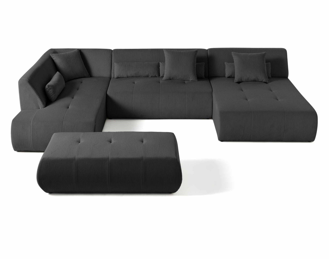 Canapé panoramique d'angle gauche 7 places en velours côtelé Onyx