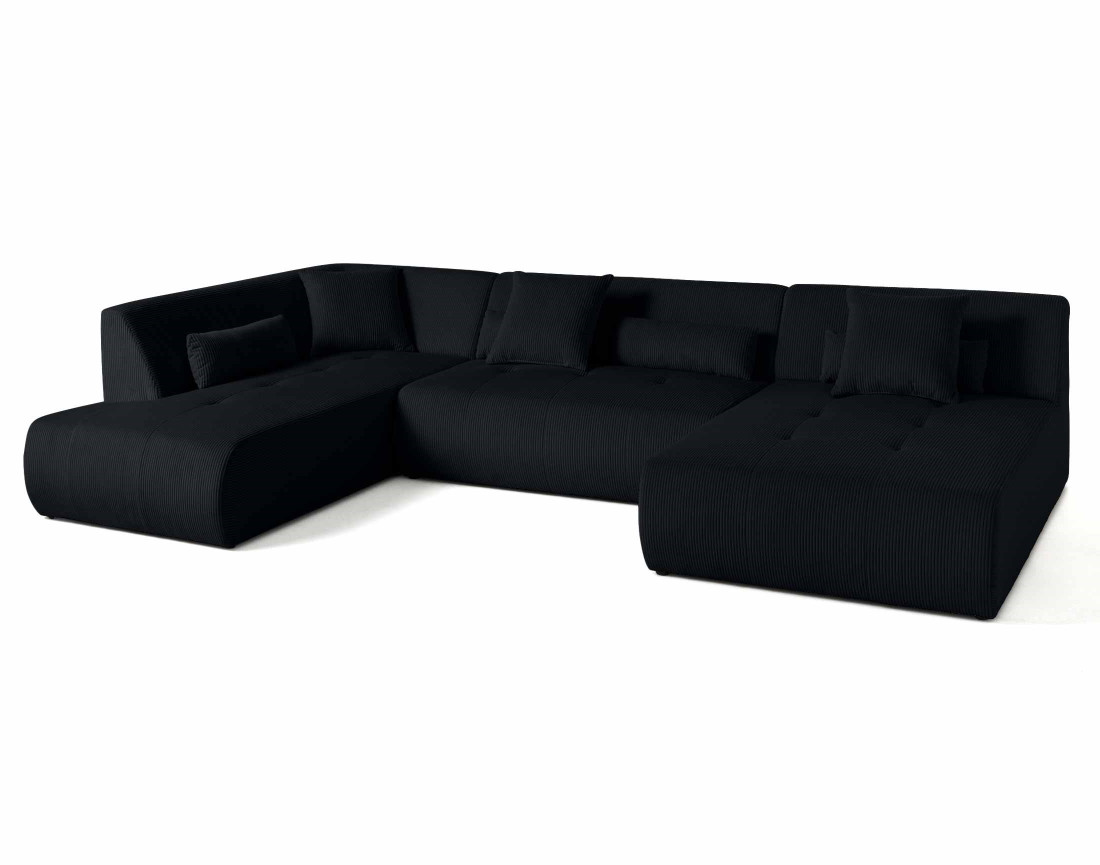 Canapé panoramique d'angle gauche 7 places en velours côtelé Onyx