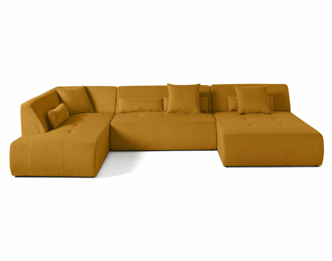 Canapé panoramique d'angle gauche 7 places en velours côtelé Onyx