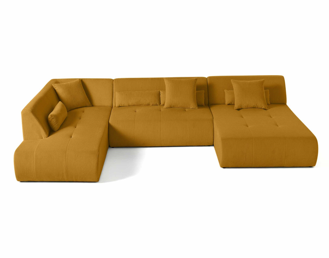 Canapé panoramique d'angle gauche 7 places en velours côtelé Onyx