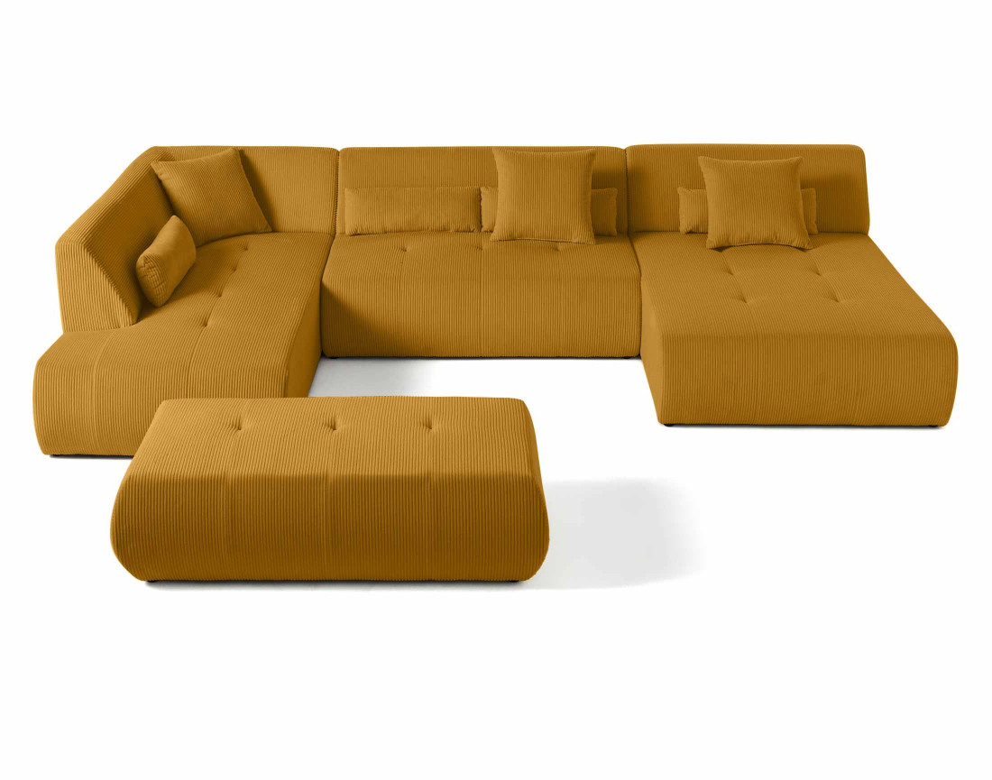 Canapé panoramique d'angle gauche 7 places en velours côtelé Onyx