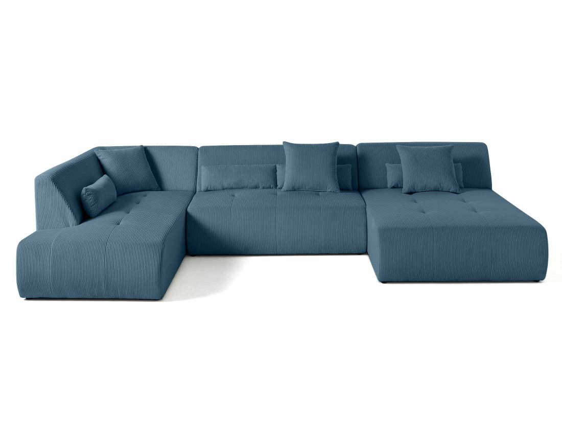 Canapé panoramique d'angle gauche 7 places en velours côtelé Onyx