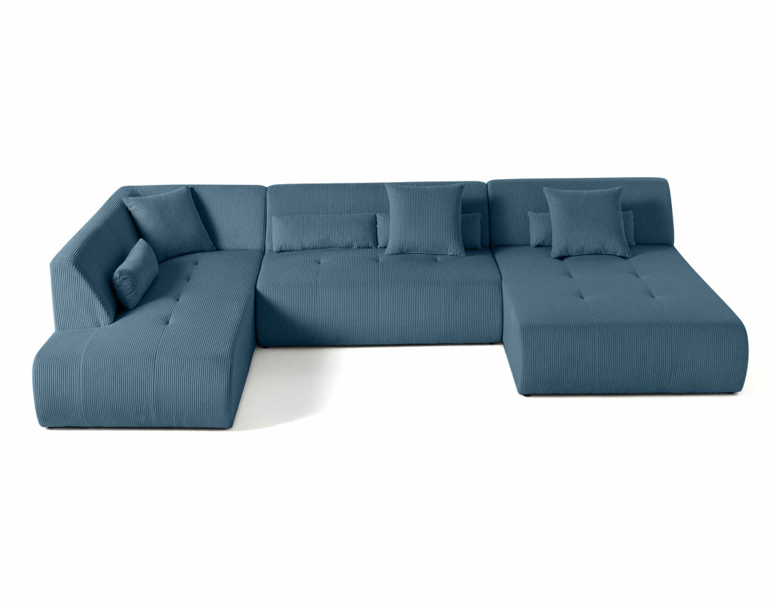 Canapé panoramique d'angle gauche 7 places en velours côtelé Onyx