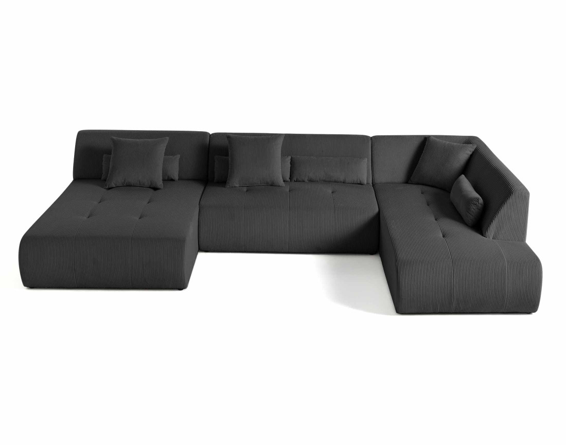 Canapé panoramique modulable d'angle droit 7 places en velours côtelé Onyx
