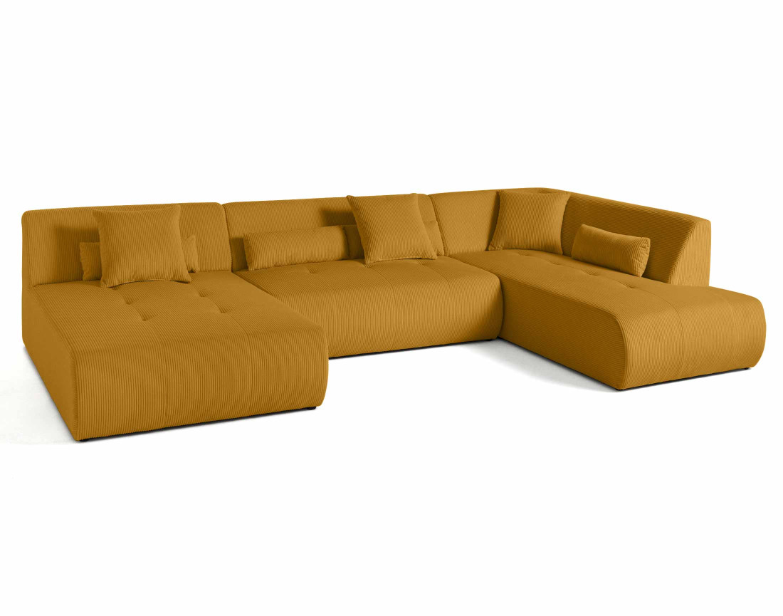 Canapé panoramique modulable d'angle droit 7 places en velours côtelé Onyx